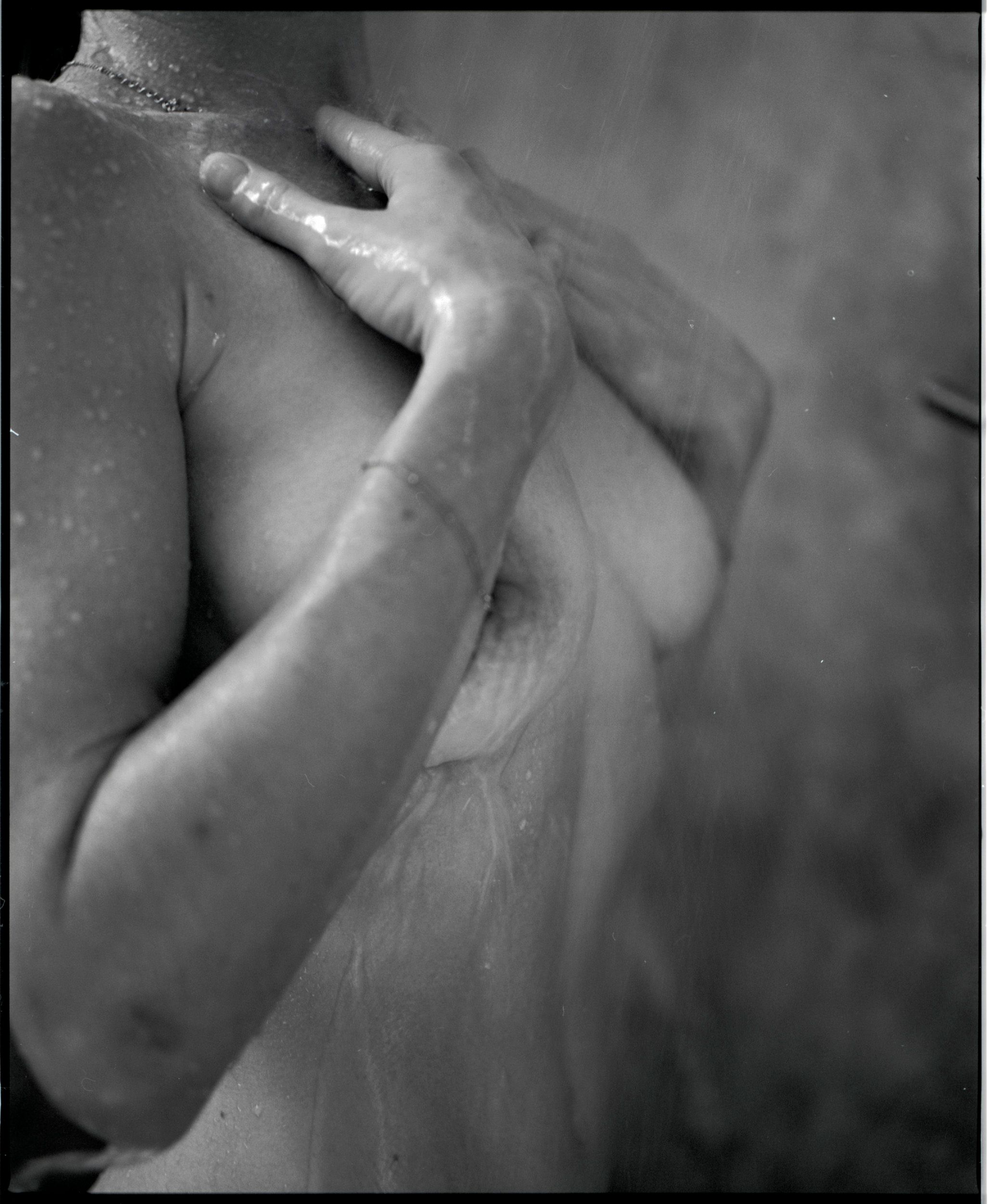 Black and white analog photograph shot on Mamiya RZ67 Pro II and Ilford Delta 400 Professional with Sekor 90mm in Joshua Tree, CA by TheAnalogPhotographer (United States). [Art Nude (NSFW)]