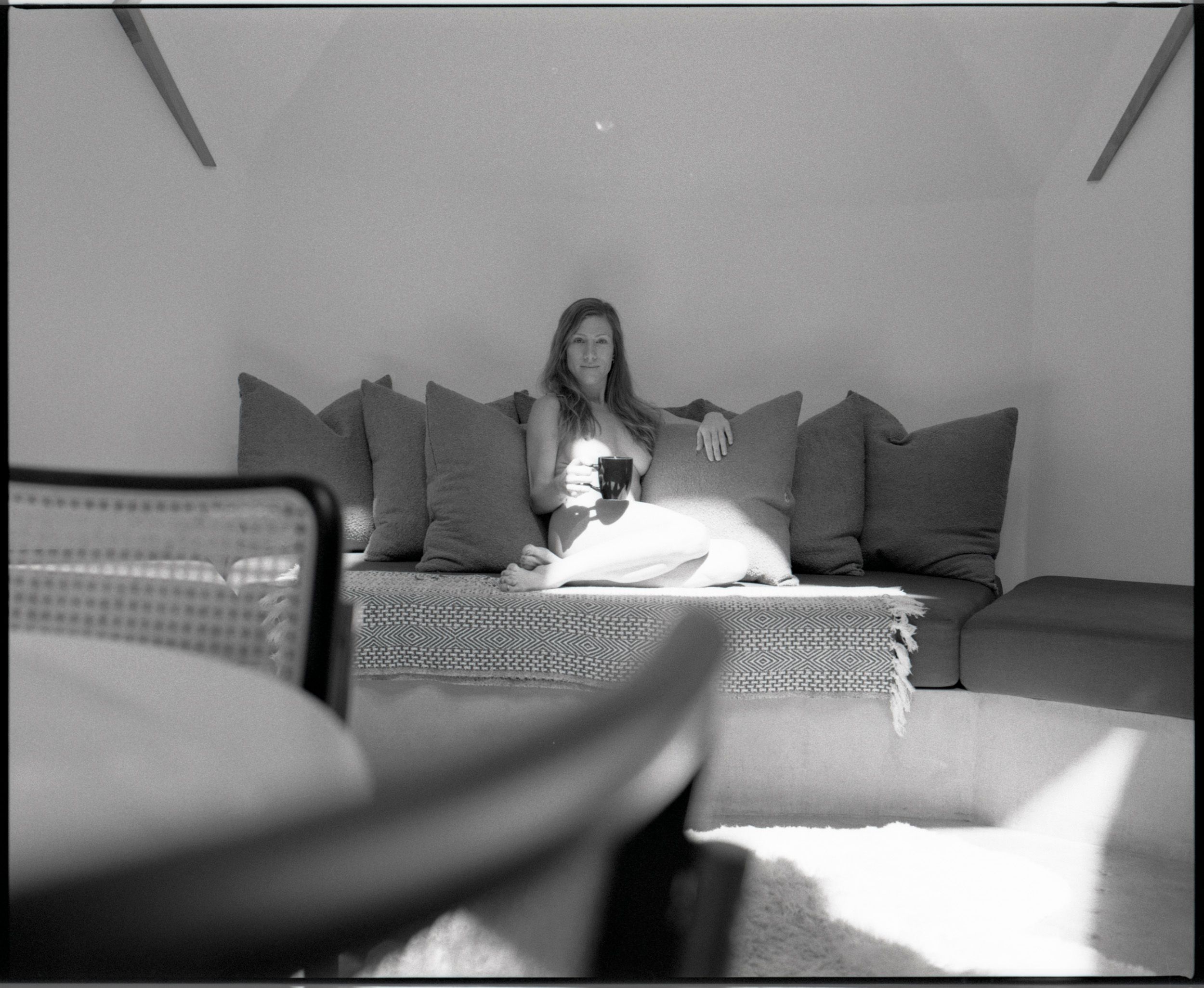 Black and white analog photograph shot on Mamiya RZ67 Pro II and Ilford Delta 400 Professional with Sekor 90mm in Joshua Tree, CA by TheAnalogPhotographer (United States). [Art Nude (NSFW)]