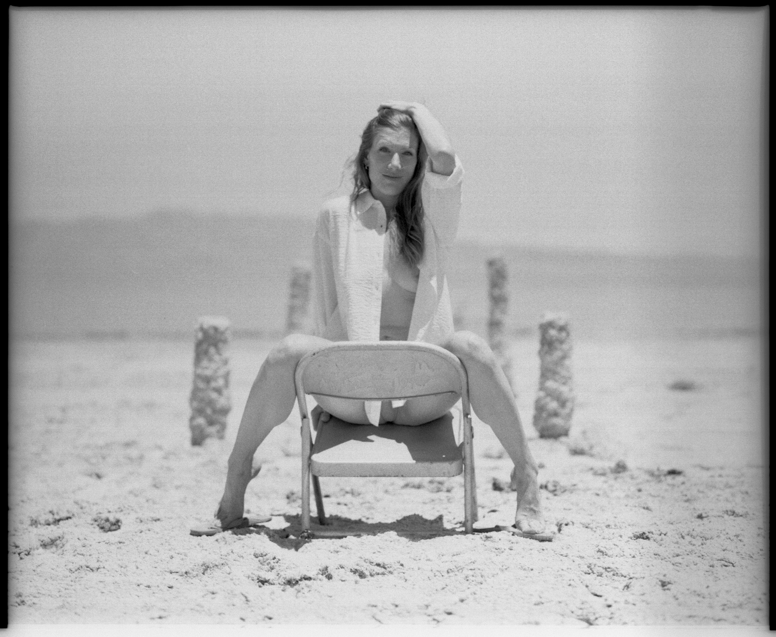 Black and white analog photograph shot on Mamiya RZ67 Pro II and Ilford Delta 400 Professional with Sekor 180mm by TheAnalogPhotographer (United States). [Art Nude (NSFW)]