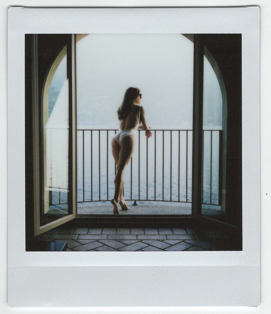 Color analog photograph shot on Mamiya RZ67 Pro II and Instax Square in Lake Como, Italy by TheAnalogPhotographer (United States). [Fashion]