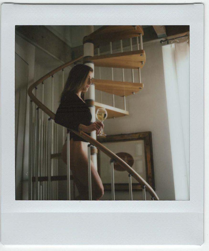 Color analog photograph shot on Mamiya RZ67 Pro II and Instax Square in Bologna, Italy by TheAnalogPhotographer (United States). [Boudoir (SFW)]
