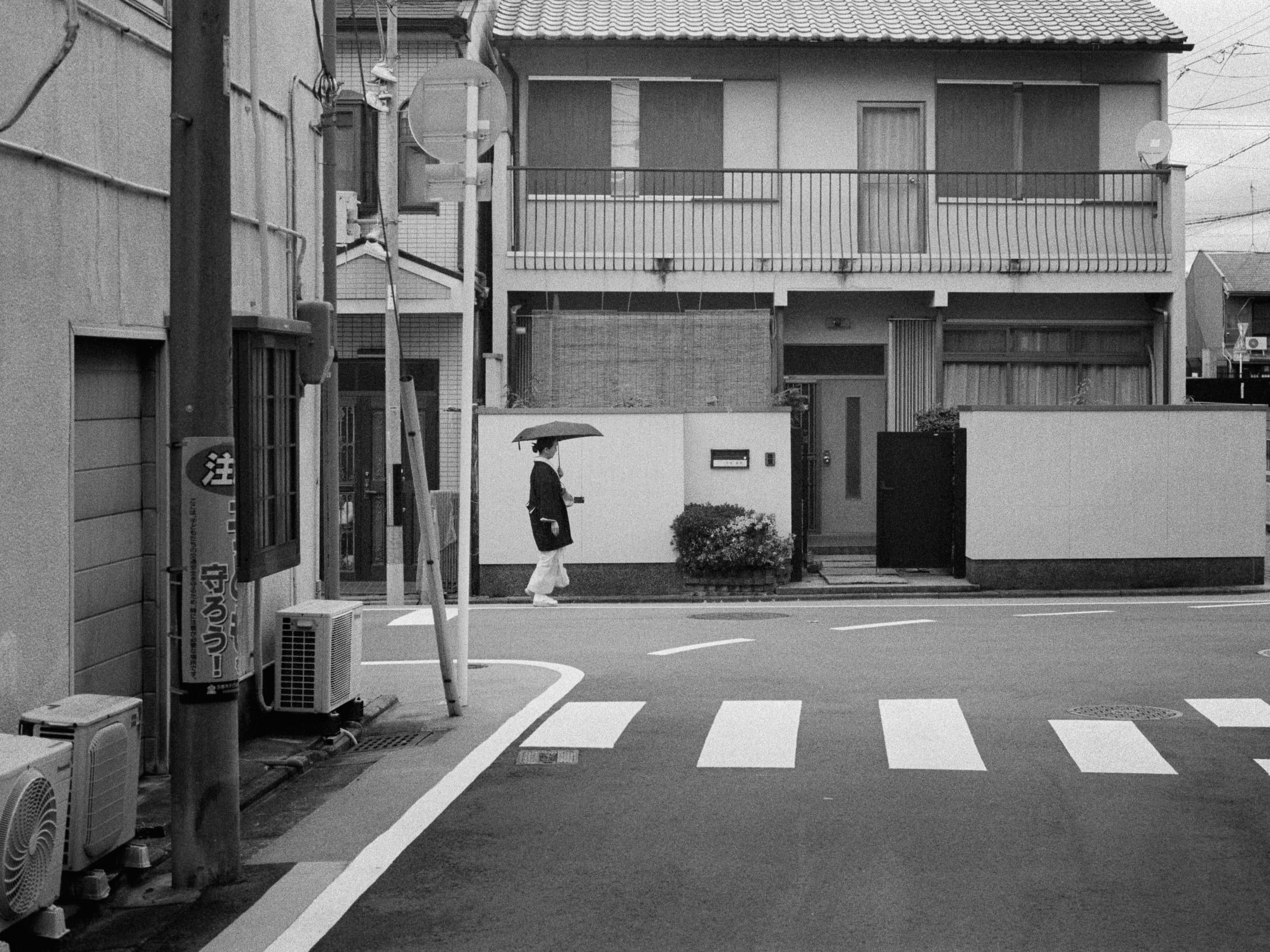 Black and white analog photograph shot on Contax RX and Ilford Hp5 Plus with Carl Zeiss Planar T* 50mm f1.4 in Kyoto, Japan by Jack_von_Linden (United States). [Editorial]