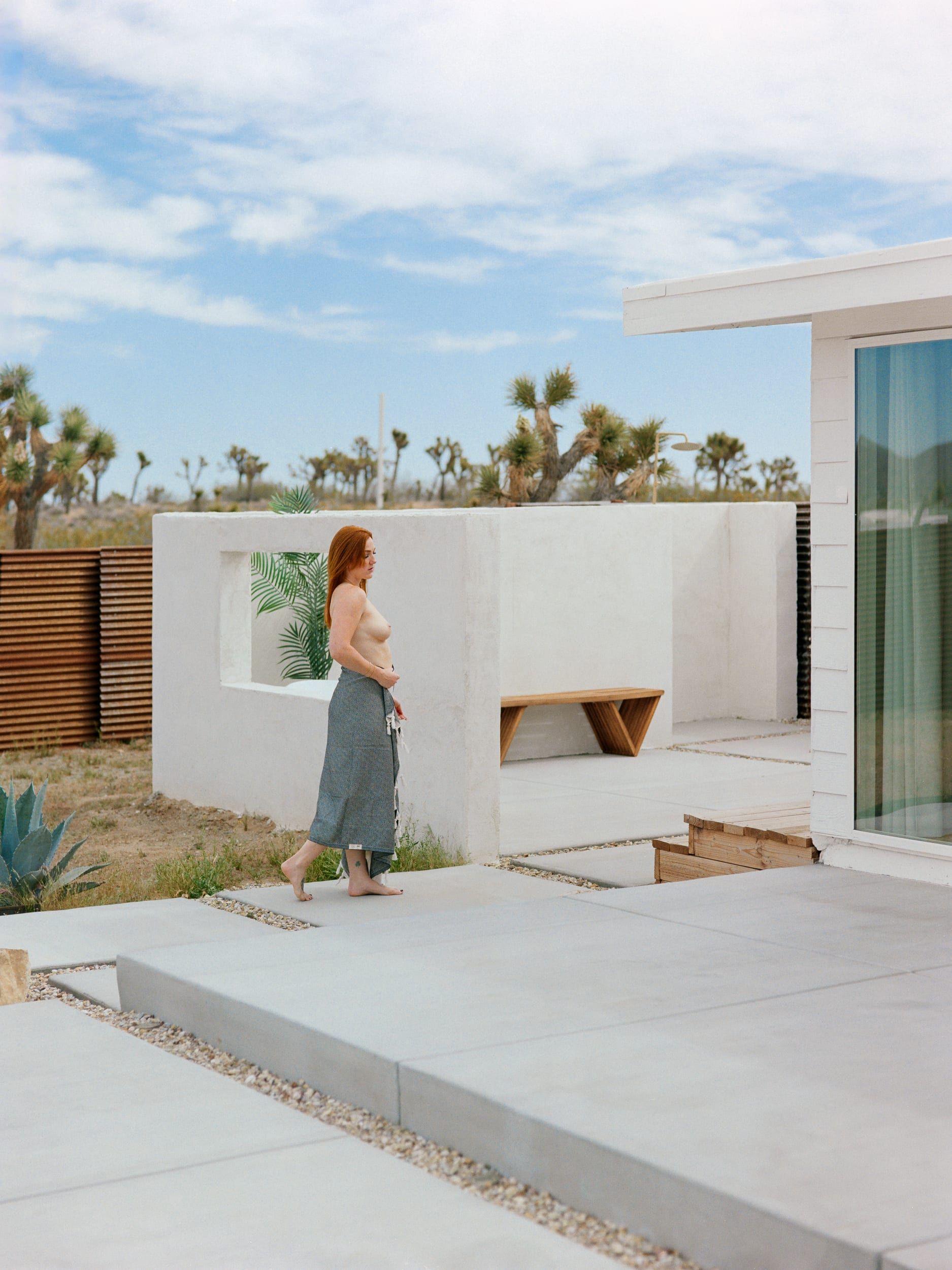 Color analog photograph shot on Hasselblad H1 and Kodak Gold 200 with 100mm f2.2 in Yucca Valley, California by Jack_von_Linden (United States). [Boudoir (NSFW)]