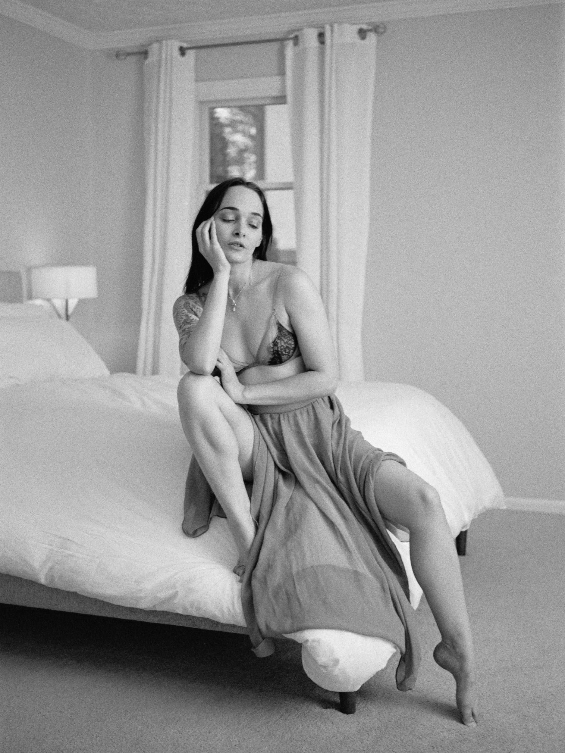 Black and white analog photograph shot on Leica Minilux and Kodak Professional T-Max 400 with Summarit 40mm f2.4 in Columbus, Ohio by Jack_von_Linden (United States). [Boudoir (NSFW)]