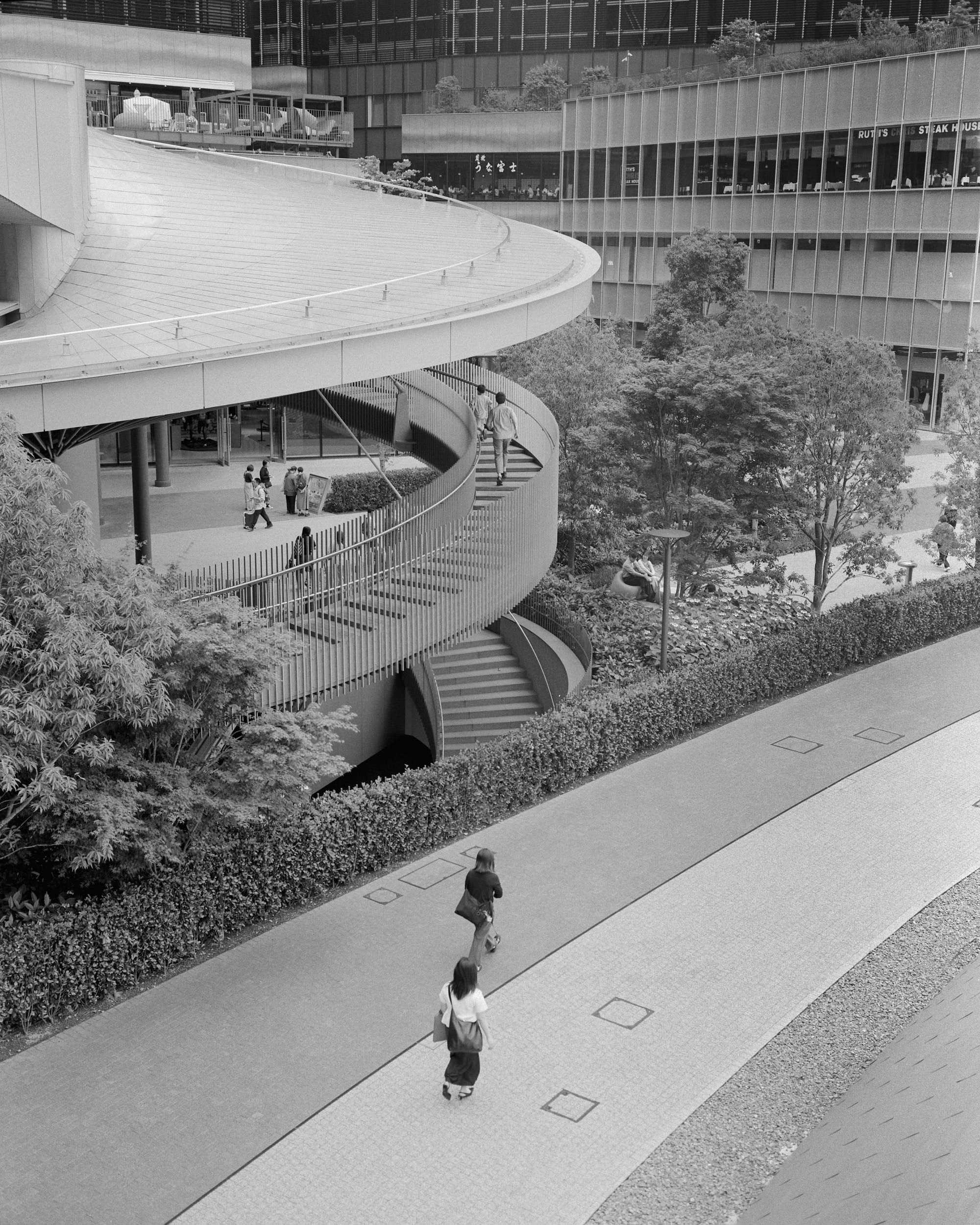 Black and white analog photograph shot on Plaubel Makina 670 and Ilford Delta 400 Professional with Nikkor 80mm f2.8 (fixed) in Osaka, Japan by Jack_von_Linden (United States). [Editorial]