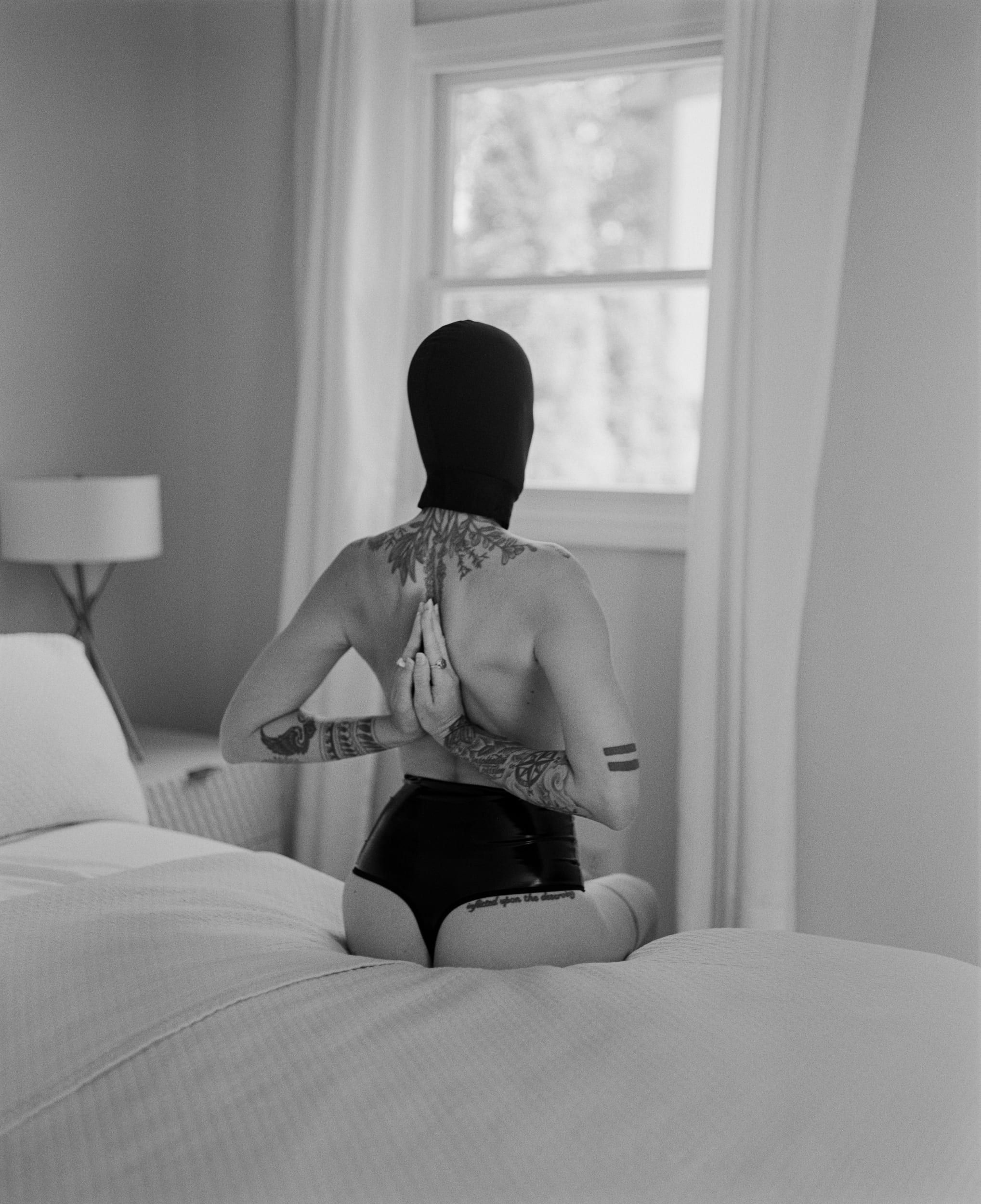 Black and white analog photograph shot on Plaubel Makina 670 and Ilford Hp5 Plus with Nikkor 80mm f2.8 (fixed) in Columbus, Ohio by Jack_von_Linden (United States). [Boudoir (NSFW)]