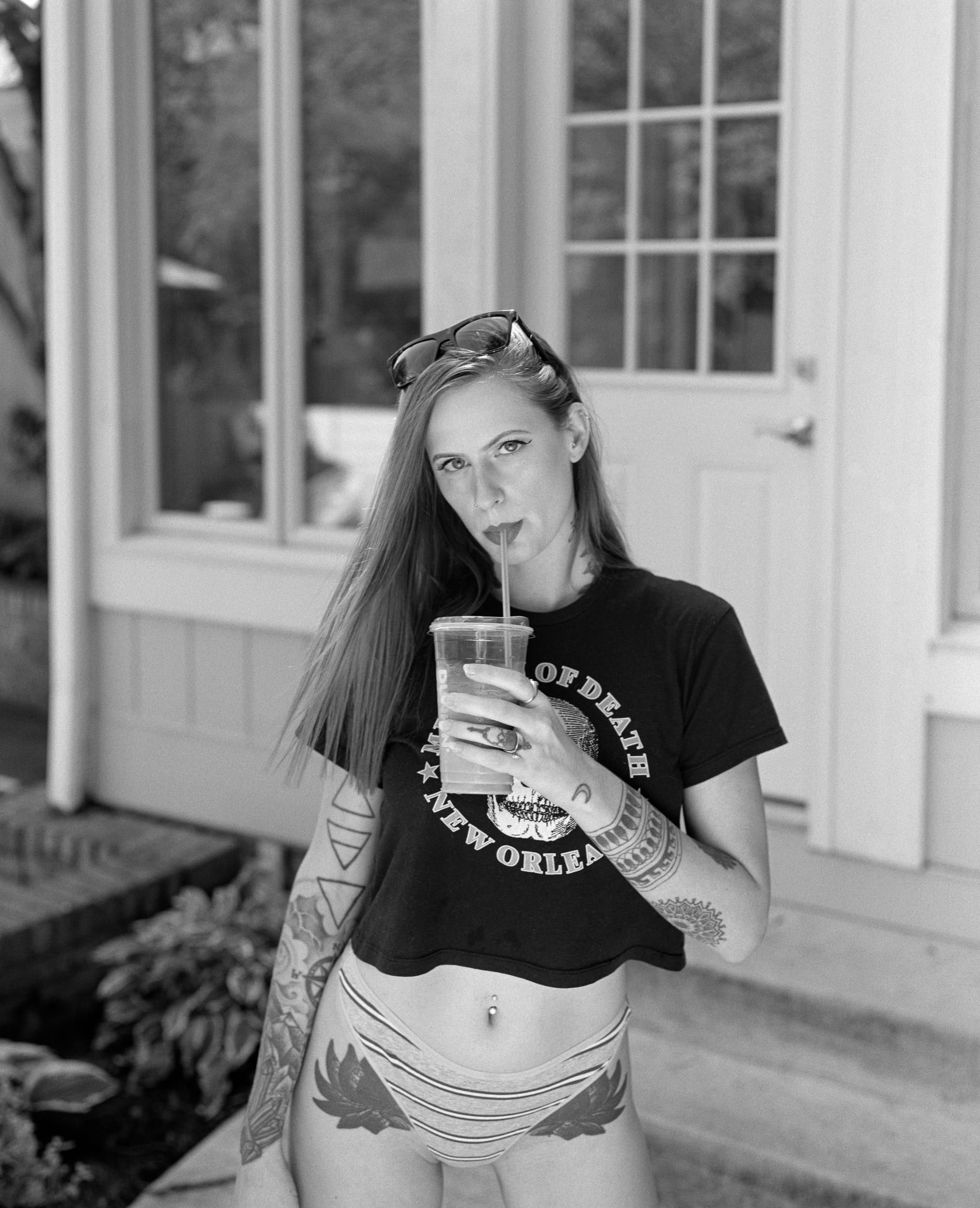Black and white analog photograph shot on Plaubel Makina 670 and Ilford Hp5 Plus with Nikkor 80mm f2.8 (fixed) in Columbus, Ohio by Jack_von_Linden (United States). [Boudoir (SFW)]