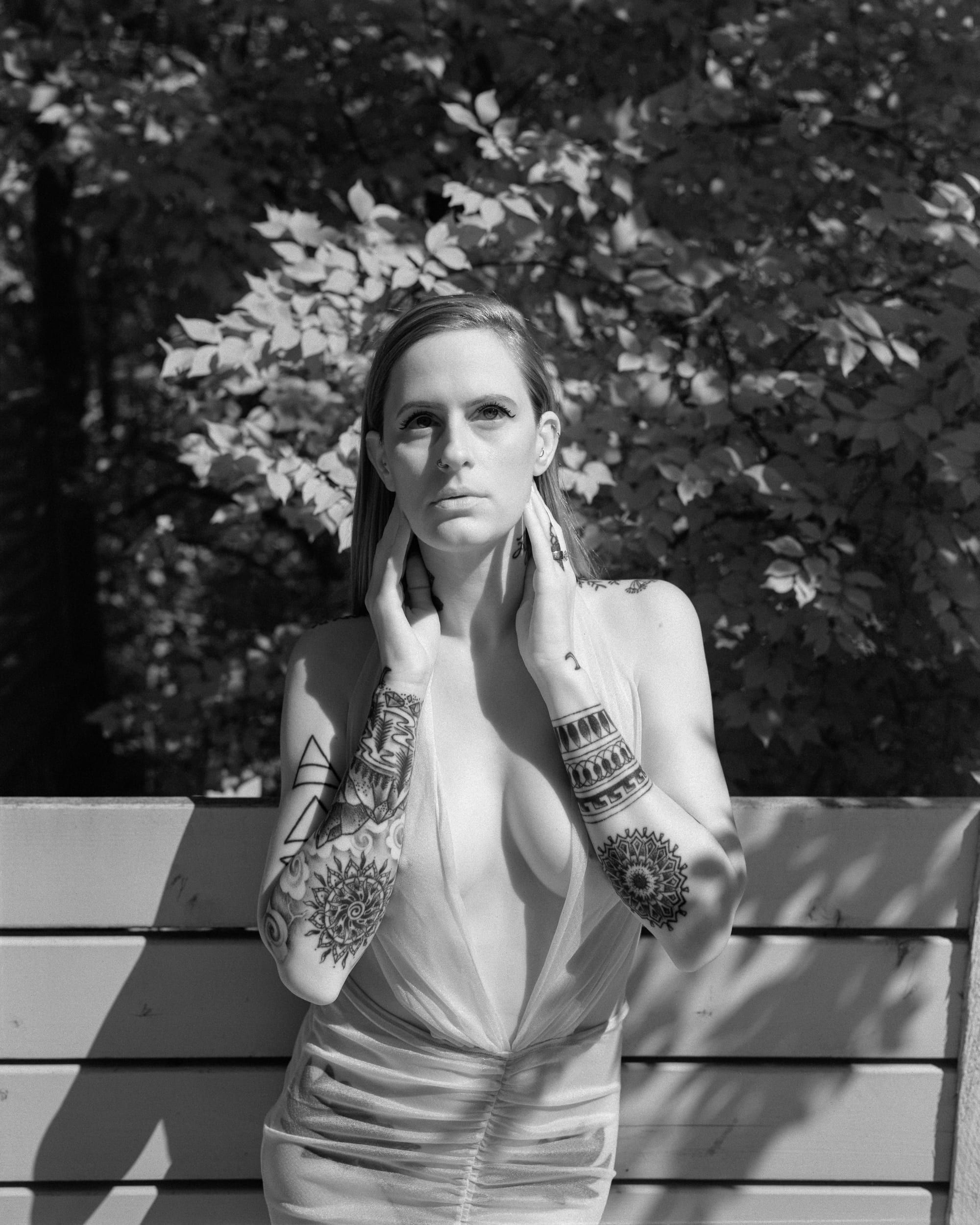 Black and white analog photograph shot on Plaubel Makina 670 and Rollei Retro 400s with Nikkor 80mm f2.8 (fixed) in Columbus, Ohio by Jack_von_Linden (United States). [Boudoir (SFW)]